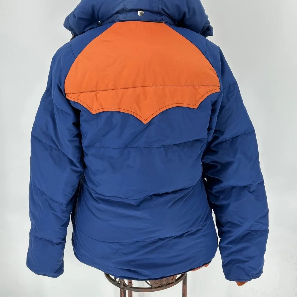 Vintage Sportcaster Goose Down Men Puffer Jacket Western Orange Yoke Blue S READ